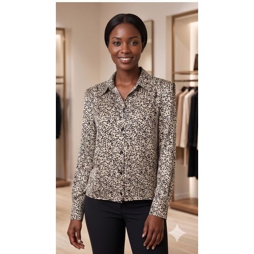 Womens Chic Animal Print Button-Down Shirt Long Sleeve Lightweight Blouse Thrifted