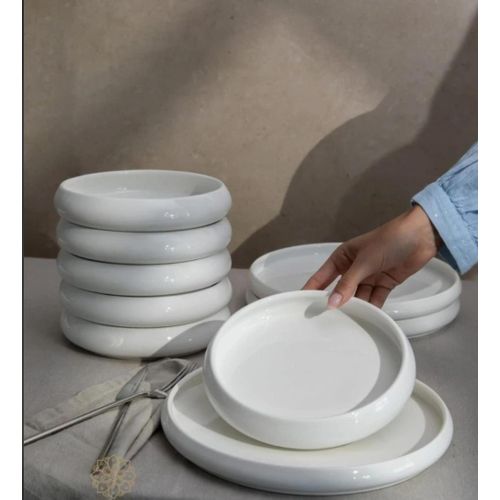 Minimalist Bubble Rim Ceramic Dinnerware Plate and Bowl Set