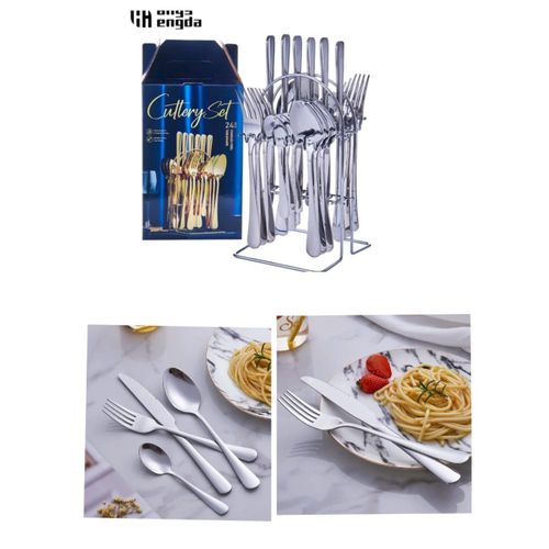 24pcs Heavy Duty Stainless Steel Cutlery Set – 6 Table Spoons, 6 Tea Spoons, 6 Forks & 6 Butter Knives – Premium Durable Dinner Flatware for Home, Restaurant & Office