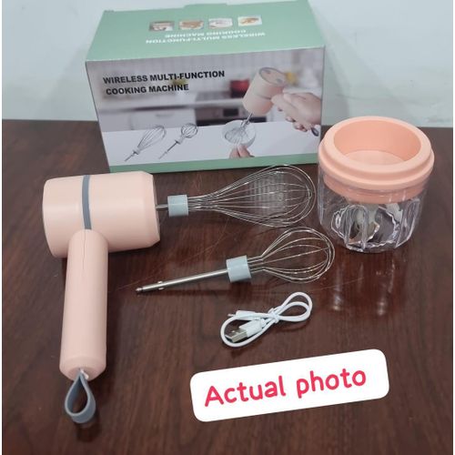 Wireless multifunction cooking machine whisk chopper,Wireless Multi-Function Hand Mixer & Food Chopper, Rechargeable Electric Whisk Blender Set for Baking & Cooking,Portable Kitchen Handheld Mixer,USB Hand Mixer & Chopper,Cordless Hand Blender & Chopper.