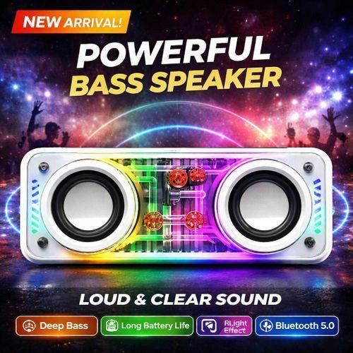 Share this product TOUPHY Dual-Driver Transparent Mecha Bluetooth Speaker, V8 RGB LED Light Show Wireless Speaker, Portable HiFi Bass Audio for Gaming, Party & Home Use-White