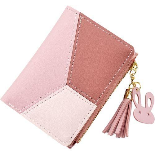 Womens Fashion Wallet Small PU Leather Purse Multi Card Holder Zipper Button Short Wallet with Tassel Cute Design for Daily Use