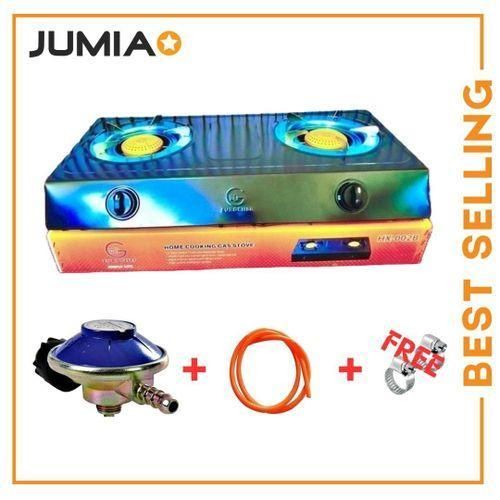 Table Top Stainless Steel 2 Burner Gas Cooker +FREE 6kg Regulator + Pipe -Gas Efficient