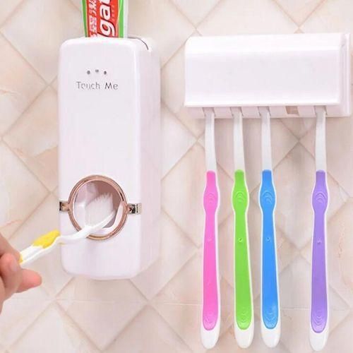 Toothpaste Dispenser And Toothbrush Holder Set, Wall Mounted Automatic Toothpaste Squeezer And Toothbrush Organizer Holder