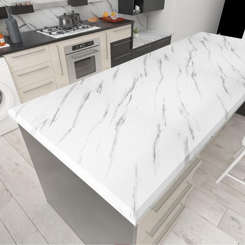 60cm by 500cm White Marble Contact Paper for Countertops Contact Paper for Cabinets Countert Top Covers Peel and Stick Wallpaper Removable Waterproof Vinyl Self Adhesive Wall Paper