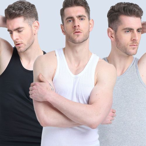 6 In 1 Colored Mens Vests Colors Black White Grey 100 Cotton