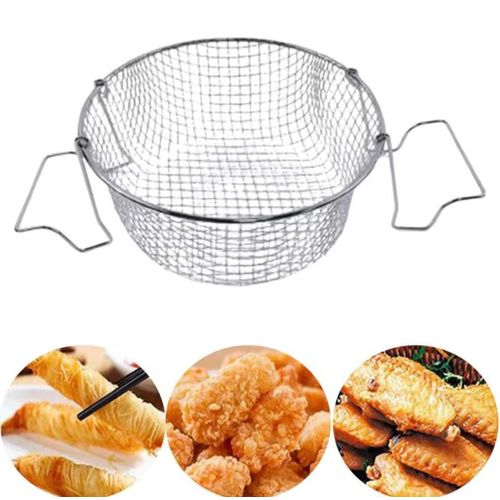 Stainless Steel Round Deep Frying Basket Sieve - Multi-Purpose Kitchen Strainer With Handles For Frying, Boiling & Rinsing, 22cm Silver Mesh Frying Basket - Durable Stainless Steel Chef Basket For French Fries, Wings & Crispy Snacks