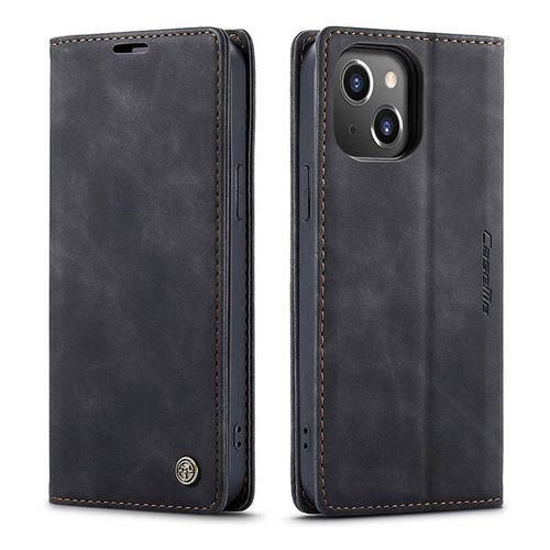 iPhone 14 Plus Phone Case, Wallet-Style Retro Black Suede Leather Flip Protective Cover for Second Device