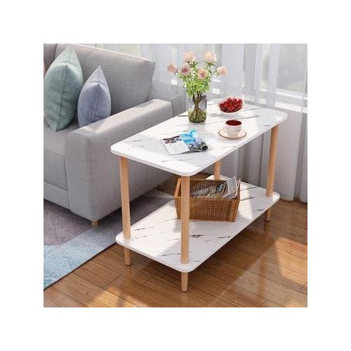 Nordic Style Rectangular Coffee Table – Modern 2-Tier Living Room Center Table
