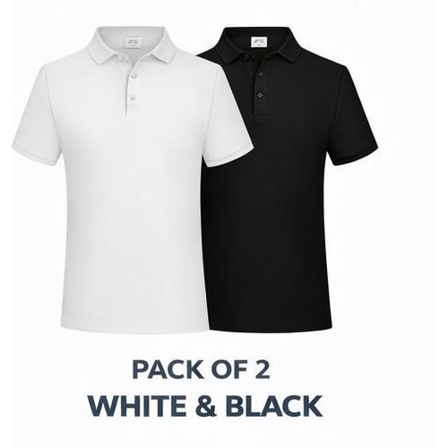 2PC Classic White and Black Polo Shirts For Men