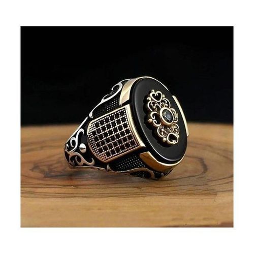 Retro Handmade Turkish Ring For Men Vintage Double Zircon Rings Punk Trendy Islamic Religious Muslim Jewelry Silver