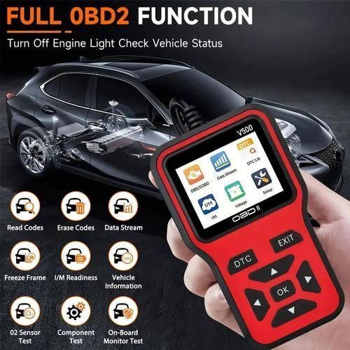 V500 Digital Auto Diagnostic Tool, OBD2/ EOBD Scanner, Engine Fault Code Reader, Diagnostic Scanning Tool with Full OBD2 Functions and Battery Tester, Engine Fault Code Reader CAN Scan Tool,LCD Display Screen, for Cars After 1996