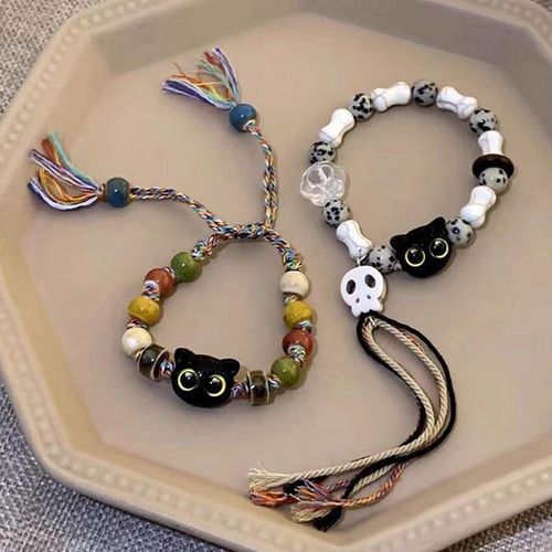 2-Pack Of Colorful Cat Tassel Braided Rope Bracelets