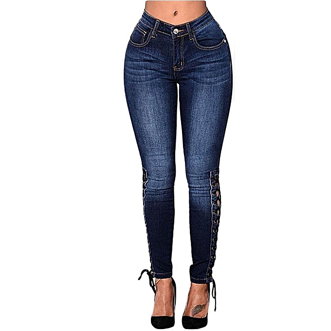 Generic Woman Shaping Hip String Jeans Big Hip Denim Lace Up Pants