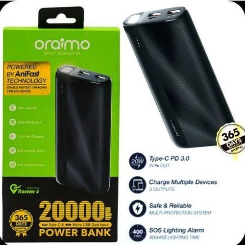 Traveller Super Fast Charging Powerbank 20000mAh Power Bank Longlasting -Black