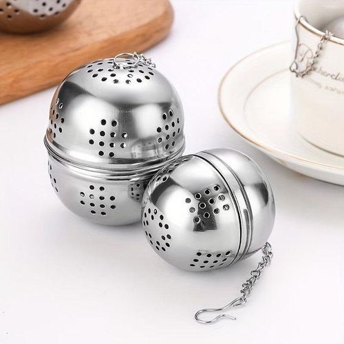 1pc Stainless Steel Rust-Resistant Ball-Shaped Spice Jar Tea Infuser With Chain - Kitchen Seasoning