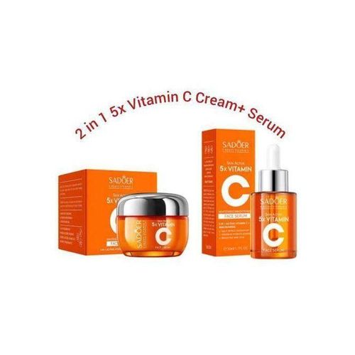 2 in 1 Skin Active 5 x Vitamin C Serum + Complementary With NIacinamide 5x Vitamin C Cream, For Deep Hydration,Removing Dark Spots, Moisturizing, Skin Tone Glowing and Skin Nourishment +Niacinamide anti Wrinkle