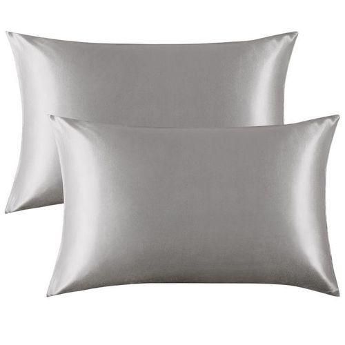2 Pcs Grey Satin Pillow Cases/Covers Silk