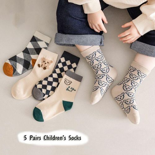 1-14T Kids Socks Spring Autumn Cotton Socks 5 Pairslot Soft Cotton Socks Calf Socks Little Big Boys Crew Sock5-8 Years Old