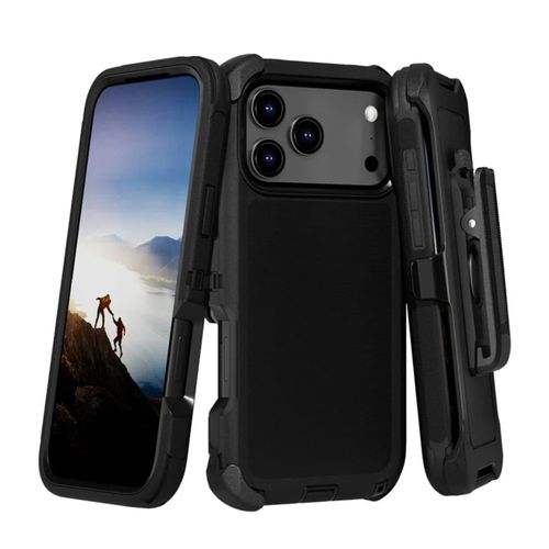 Defender Series Case - BLACK, rugged & durable, shockproof with port protection, includes holster clip kickstand for iPhone 17 Pro Max