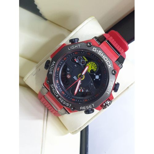 red black watch, analog digital wristwatch