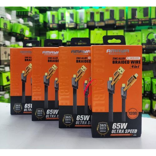 Amaya ACD-X31 65W 4-in-1 Braided Cables – Durable, Tangle-Free Design With Ultra Fast Charging