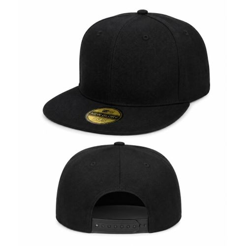 Black Fitted Flat Brim Baseball Cap Hat Men’s Classic Streetwear Urban Hip Hop Style Solid Black 6 Panel Athletic Casual Everyday Headwear