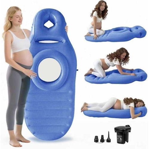 Full Body Pillow, Maternity Pillow, Pregnancy Pillow with Belly Hole for Sleeping Support, Lightweight Inflatable Airbed Mattress, Pool Float Yoga Massage, With an electric pump (Blue)