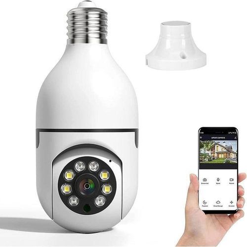 Light Bulb Security Cameras Outdoor, 2.4GHz WiFi 360° Lightbulb Wireless Outdoor Indoor Security Camera ,Motion Detection ,Two Way Audio for Home Security, Two-Way Talk,Color Night Vision, Light Socket Camera Mobile Phone Operated