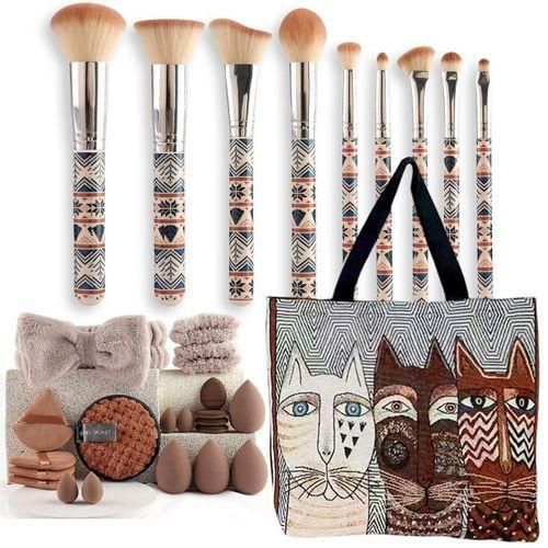 Gukbis 30 makeup tools, 9 makeup brushes + 20 powder puffs + 1 travel bag