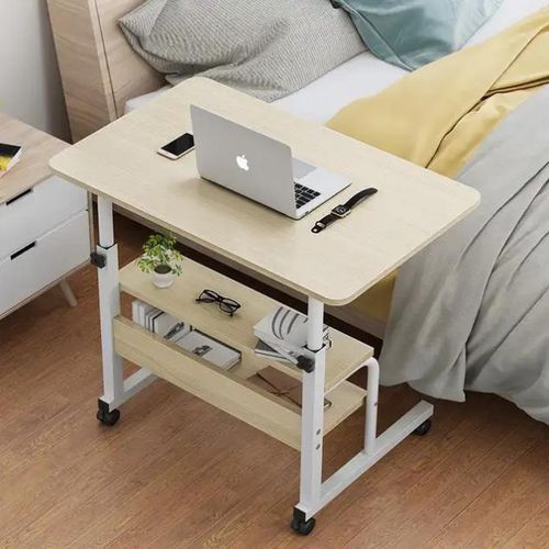 Mobile Adjustable Height Desk, Laptop Computer Table Home Office Desk with Storage Rack for Small Space, Mobile Compact Desk on Wheels, Student Writing Table