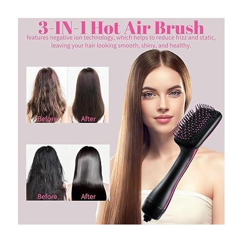 Electric hair straightener - Hair Dryer Brush One Step Hair Blower Brush Electric Hot Air Brush Travel Blow Dryer Comb Professional Hairdryer Hairbrush