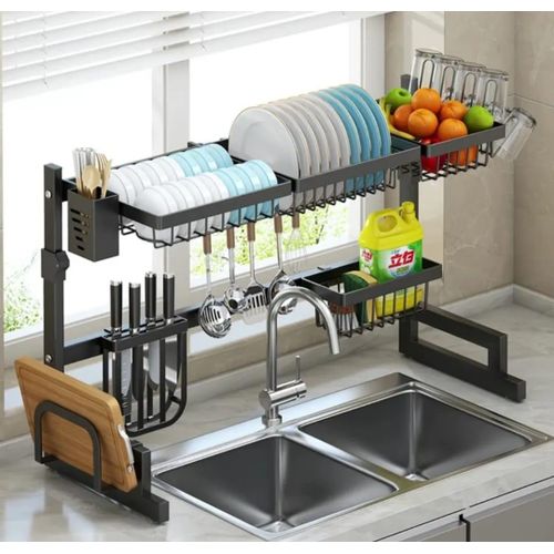 Over the Sink Dish Rack Single Layer – Black Kitchen Drainer & Organizer