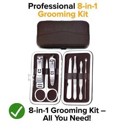 8-in-1 Stainless Steel Manicure & Pedicure Grooming Kit â€“ Portable Leather Case for Nail & Skin Care