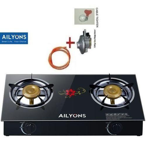 Efficient 2 Burner Glass Top Gas Cooker Double Burner- 1YR WRTY 6KG Regulater 1 M pipe