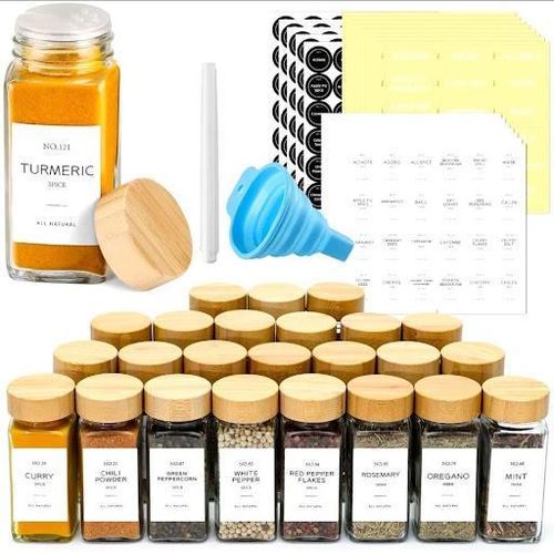29-Piece Glass Spice Jar Organizer Set, 120ml Seasoning Jar Kit with Bamboo Lids, Complete Kitchen Spice Storage System