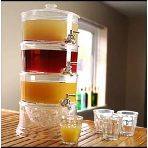 Premium 3-Tier Acrylic Juice Dispenser - 9L Total Capacity Beverage Tower with Individual Taps - Triple Stacked Clear Drink Server for Parties Catering Buffet Displays