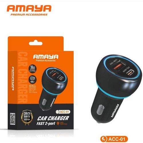 Amaya ACC-01 – Dual Port 38W Car Charger For Efficient In-Car Device Charging