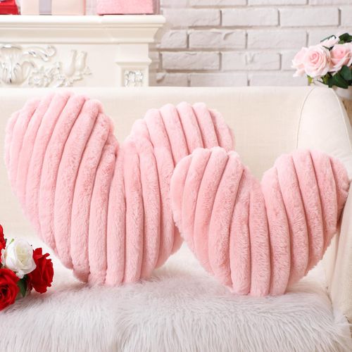 2pcs pink heart pattern corduroy fibre filled throw pillows