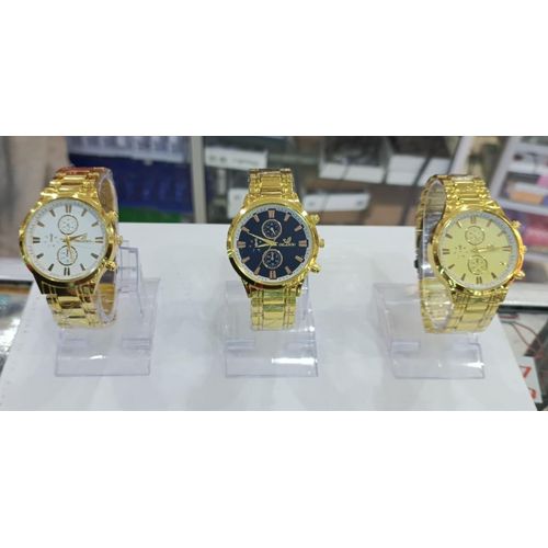 Classy Business Metal Watch for Men - Luxury Gold Finish - Precise Quartz Movement - Available in Black, White, & Gold Dials.