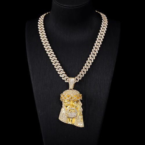 Vintage Men Necklaces Diamond Portrait Stone Pendant Hip-Hop Punk Jewelry