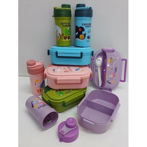 Kids Gift Pack Snack Set Snack Box 1000ml + Water Bottle 500ml Purple