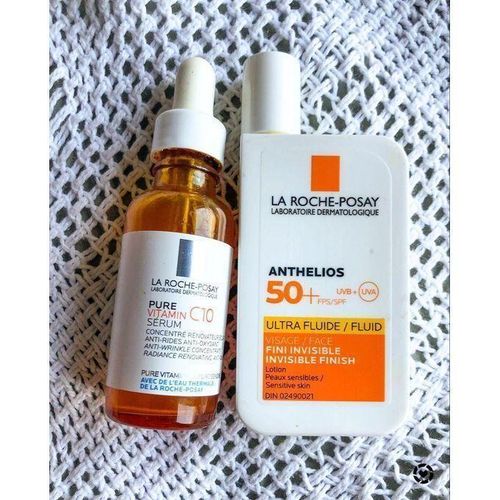 La-Roche-Posay Pure Vitamin C10 Serum Anthelios UVMune 400 Invisible Fluid SPF 50 Duo Brightening Anti-Aging Serum Daily Sunscreen Set 30ml 50ml