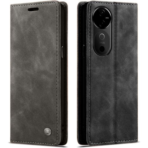 Vivo V40 5G Phone Case, Wallet-Style Black Retro Leather Flip Cover with All-Round Protection