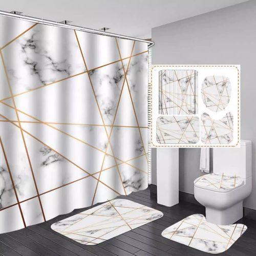4pcs Bathroom Set – Matching Shower Curtain, Rugs, and toilet cover