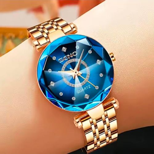 Luxury Sapphire Blue Womens Diamond-Cut Watch
