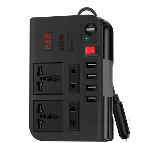300W Car Power Inverter Dc to Ac 12V to 220V With 4 Ac ports, 4 USB outlets