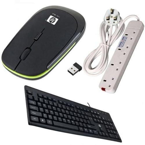 Wireless Mouse Combo +Free Keyboard & 4 Way Power Extension Strip 2M Cable - UK Plug
