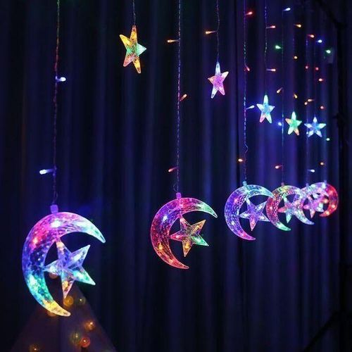 LED Star Multi-Color Curtain Lights with Santa Decorations - 10m