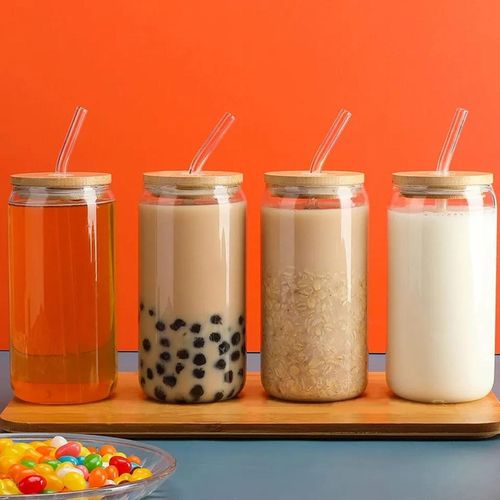 500ml Glass Cup With Lid And Straw Transparent Bubble Tea Cup Juice
